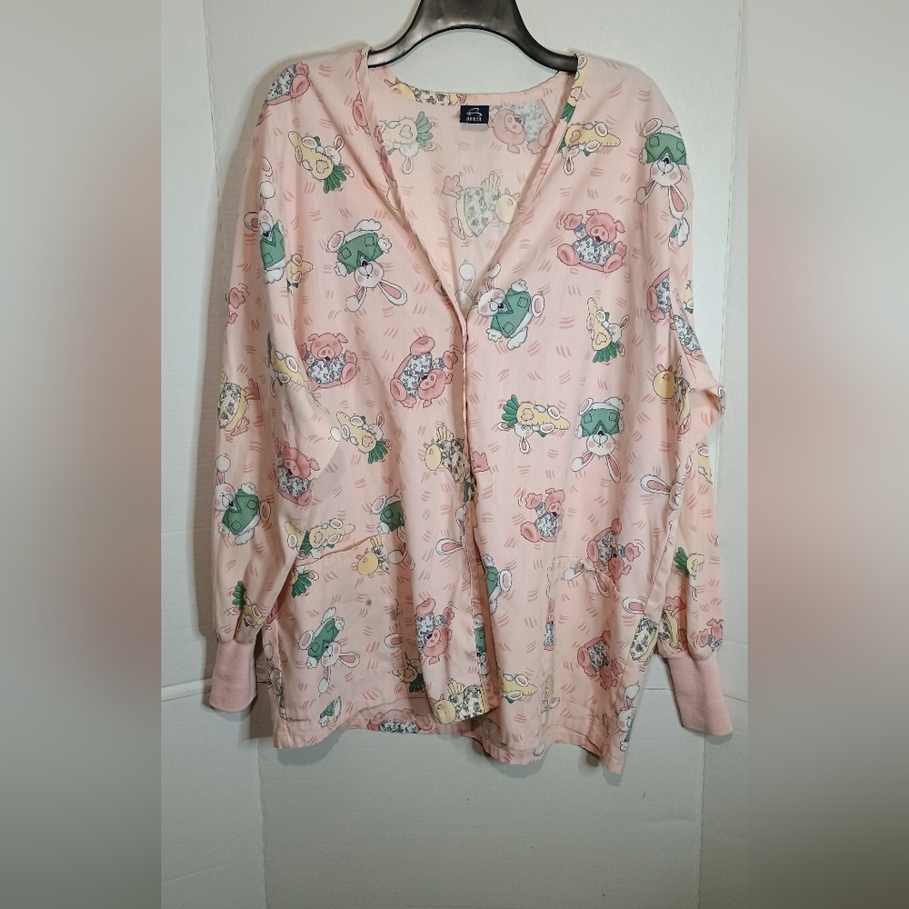 Barco Uniforms Pink Cartoon Print Lab Coat (Read)